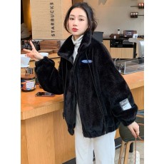 두툼한 인조 모피 벨벳 코트