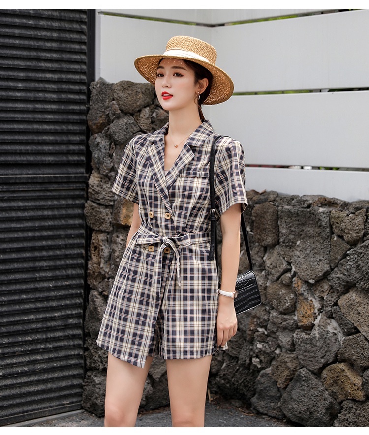 하이 슬림 체크무늬 원피스