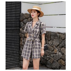 하이 슬림 체크무늬 원피스